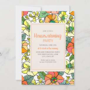 Gelb Orange Retro Vintage Floral Einweihungsparty