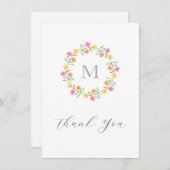 Gelb, orange, rosa Blumenkränz Dankeskarte (Vorne/Hinten)
