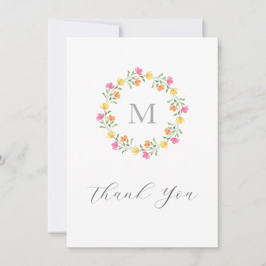 Gelb, orange, rosa Blumenkränz Dankeskarte (Vorderseite)