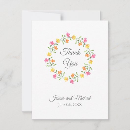 Gelb, orange, rosa Blumenkränz Dankeskarte (Vorderseite)