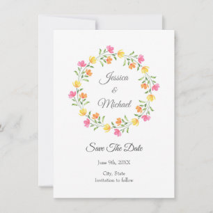Gelb, orange, rosa Blumenkränz Save The Date