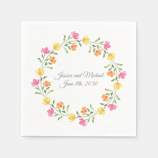 Gelb, orange, rosa Blumenkränz Serviette (Vorderseite)