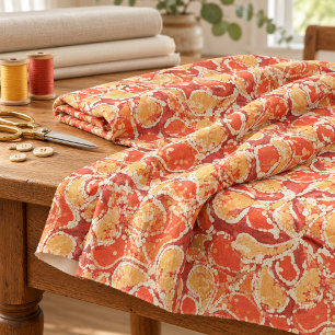 Gelb Orange Rot Bali Batik Stil Paisley Muster Stoff