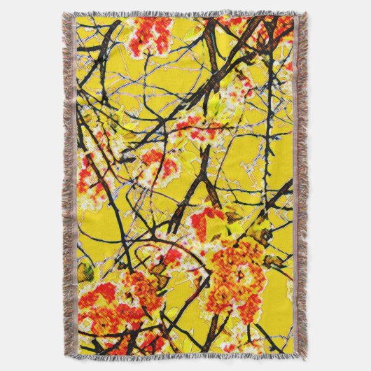 Gelb-orange-schwarz abstraktes Blumendesign Decke (Vorderseite Vertikal)