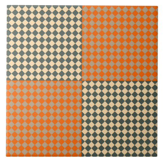 Gelb Orange Taupe Karomuster Fliese (Vorderseite)