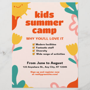 Gelb Orange Vintage Bearbeitbare Kinder Sommercamp Flyer