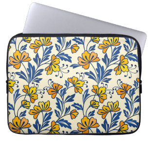 Gelb Orange Vintage-Folk-Florales Blau Blatt Laptopschutzhülle