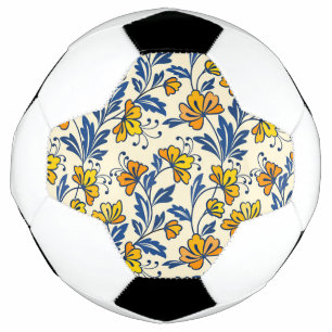 Gelb Orange Vintage-Folk-Florales Blaues Blatt Fußball