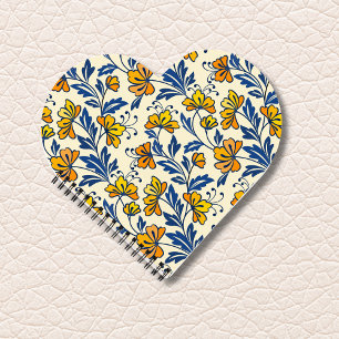 Gelb Orange Vintage-Folk-Florales Blaues Blatt Notizblock