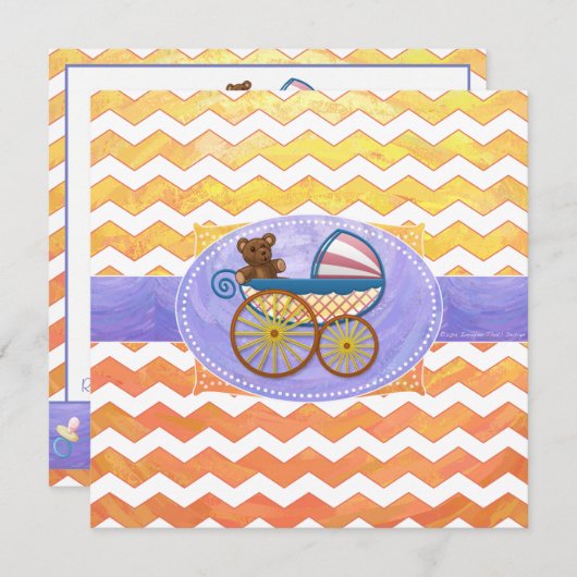 Gelb, orange Zickzack Babydusche Square Einladung (Vorne/Hinten)