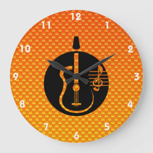 Gelb-orangee Akustikgitarre Große Wanduhr