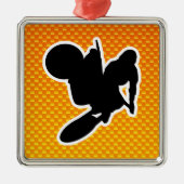 Gelb-orangee Motocross-Peitsche Silbernes Ornament (Vorne)