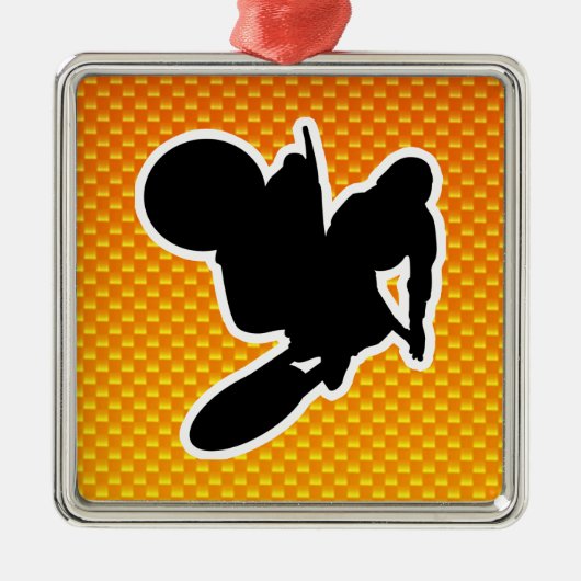 Gelb-orangee Motocross-Peitsche Silbernes Ornament (Vorne)