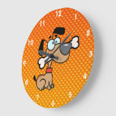 Gelb-orangeer Cartoon-Hund Große Wanduhr (Winkel)