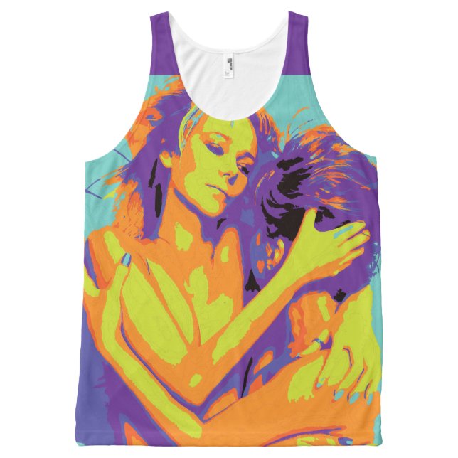 Gelb-orangees lila Retro 1 Neont-Shirt der Komplett Bedrucktes Tanktop (Vorderseite)