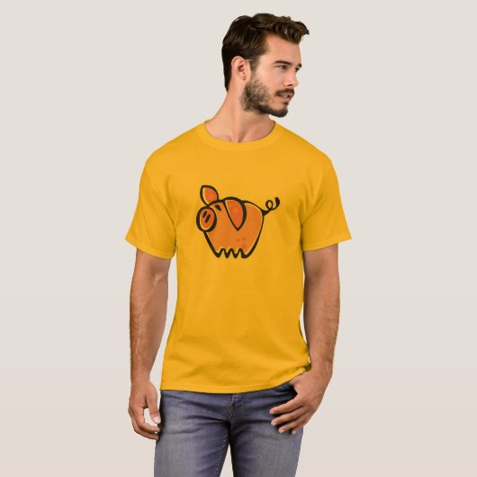 Gelb-orangees Schwein T-Shirt (Vorne ganz)