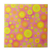 Gelb-orangees u. rosa Hippy Blumen-Muster Fliese (Vorderseite)