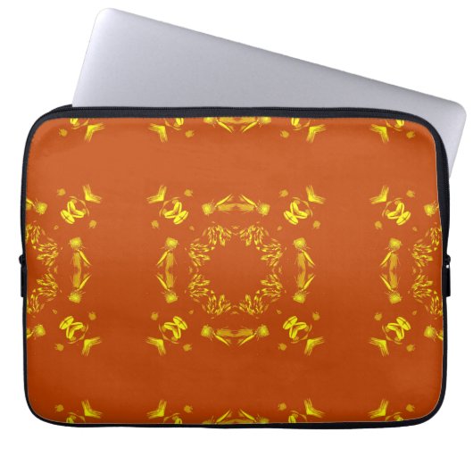 Gelb, orangefarbene, florale Damasken, Retromuster Laptopschutzhülle (Vorderseite)