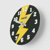 Gelb personalisierter Blitz Runde Wanduhr (Winkel)