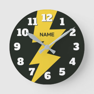 Gelb personalisierter Blitz Runde Wanduhr
