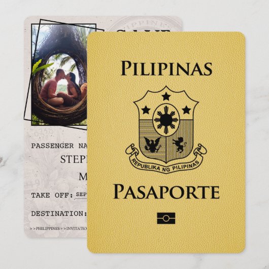 Gelb philippinischer Reisepass Save The Date (Vorne/Hinten)