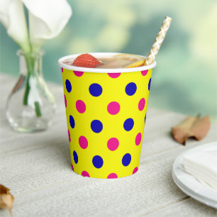 Gelb Pink Blau Punkte Muster Pappbecher