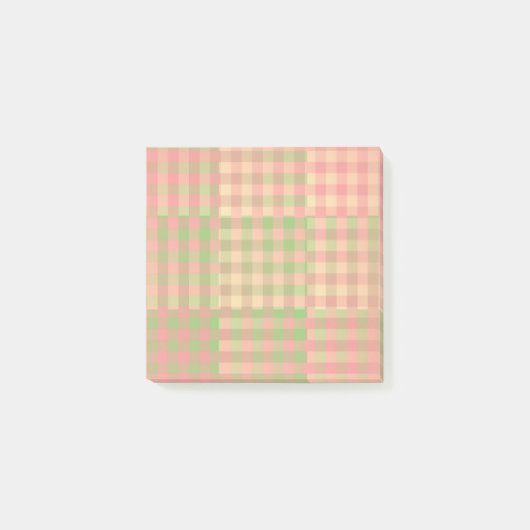 Gelb Pink Grün Karo Patchwork Muster Post-it Klebezettel (Vorderseite)