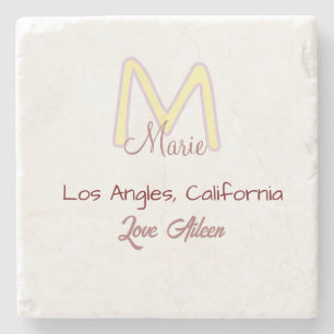 gelb pink Monogramm Name Liebe Stadt marron trendy Steinuntersetzer