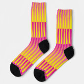Gelb Pink Orange Gestreiftes Muster Socken (Linkes Detail)