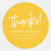 Gelb | Preppy Script Abschluss Vielen Dank Runder Aufkleber (Vorderseite)