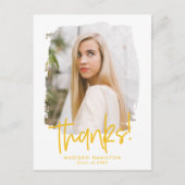 Gelb | Preppy Script Foto Abschluss Vielen Dank Postkarte (Vorderseite)