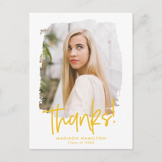 Gelb | Preppy Script Foto Abschluss Vielen Dank Postkarte (Vorderseite)