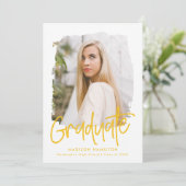 Gelb | Preppy Script Foto Graduation Party Einladung (Stehend Vorderseite)