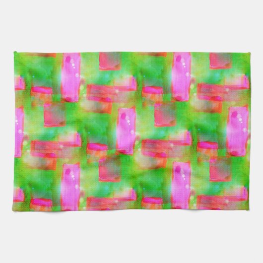 Gelb, rosa, abstrakt gestrichen, hell geschirrtuch (Horizontal)