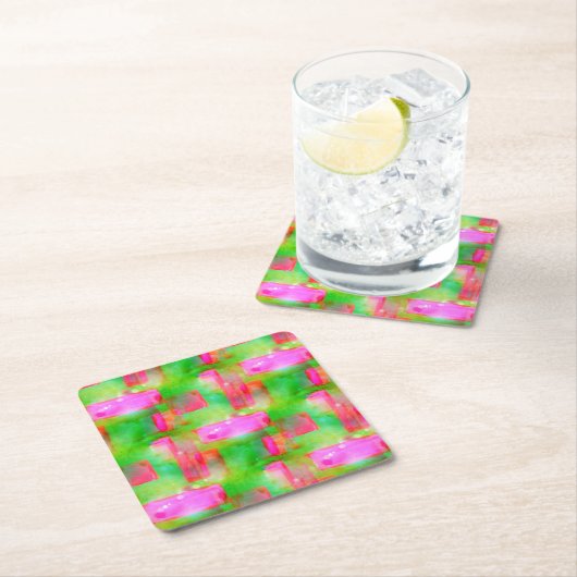 Gelb, rosa, abstrakt gestrichen, hell rechteckiger pappuntersetzer (Vor Ort)