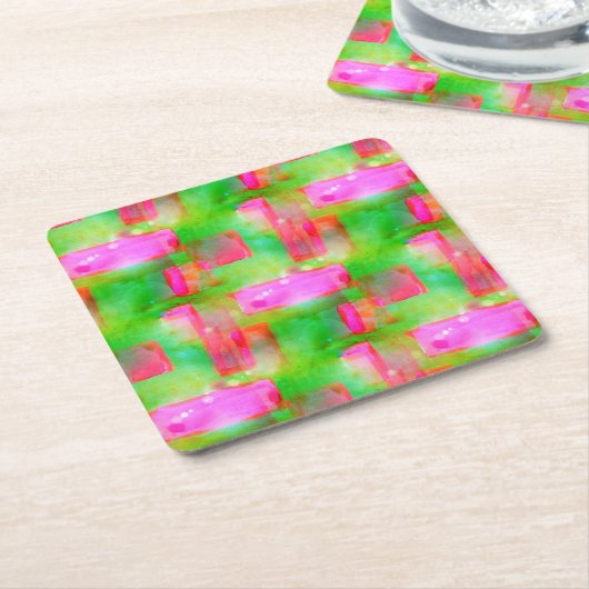 Gelb, rosa, abstrakt gestrichen, hell rechteckiger pappuntersetzer (angewinkelt)