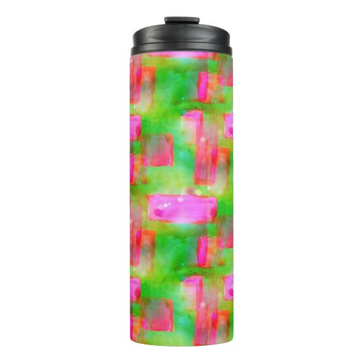 Gelb, rosa, abstrakt gestrichen, hell thermosbecher (Vorderseite)