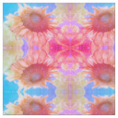 Gelb-rosa Blauer Boho Chic Blütenblume Stoff (Nahaufnahme)