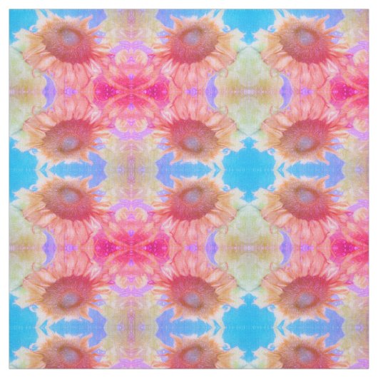 Gelb-rosa Blauer Boho Chic Blütenblume Stoff (Muster)