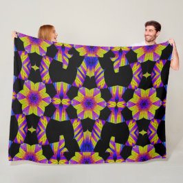 Gelb, rosa blauer Lotus in schwarzem Fleece Blanke