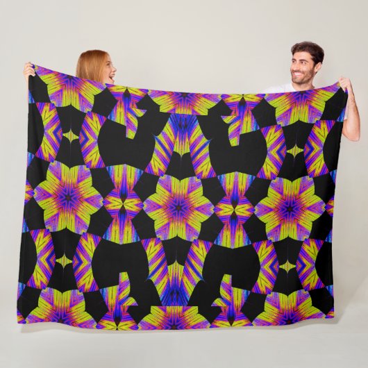 Gelb, rosa blauer Lotus in schwarzem Fleece Blanke (Beispiel)