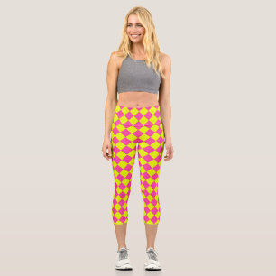 Gelb Rosa Diamant Schachbrettmuster Capri Leggings