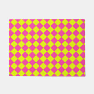 Gelb Rosa Diamant-Schachbrettmuster Fußmatte