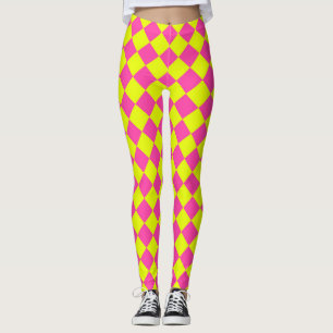 Gelb Rosa Diamant Schachbrettmuster Leggings
