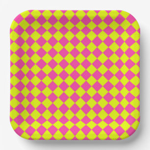 Gelb Rosa Diamant Schachbrettmuster Pappteller