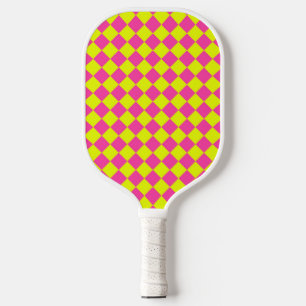 Gelb Rosa Diamant-Schachbrettmuster Pickleball Schläger