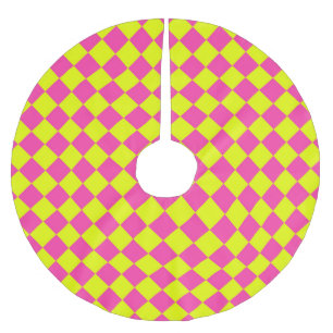 Gelb Rosa Diamant Schachbrettmuster Polyester Weihnachtsbaumdecke