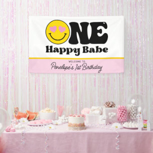 Gelb Rosa Ein Glückliches Baby Erste Geburtstagsba Banner