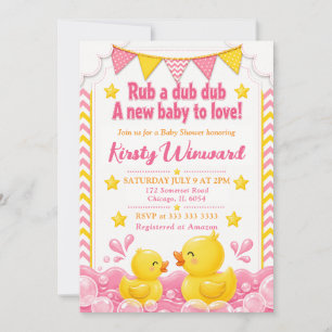 Gelb & Rosa Gummi-Enten-Baby-Party Einladung