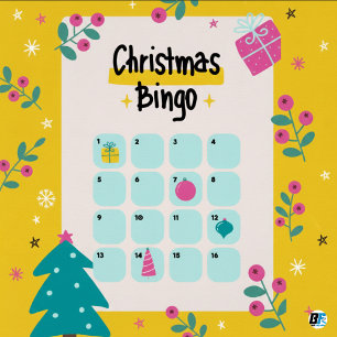 Gelb & Rosa Illustratives Weihnachts-Bingo Poster